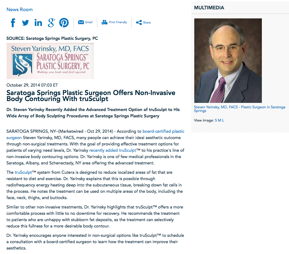 Saratoga Springs Plastic Surgeon Offers Noninvasive Body Contouring