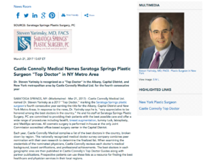 Dr. Steven Yarinsky of Saratoga Springs Plastic Surgery wins Top Doctor Honor for 2017