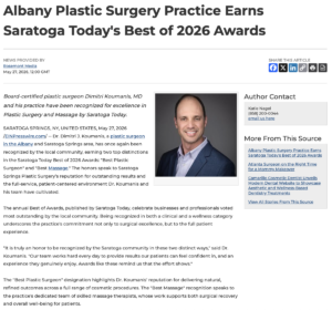 Saratoga Springs Plastic Surgery wins Best Plastic Surgeon and Best Massage in the Saratoga Today Best of 2026 Awards.